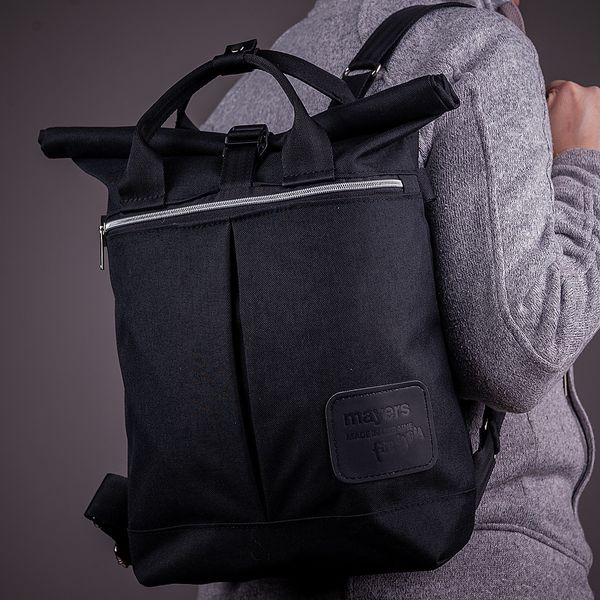 Городской модный женский тканевый рюкзак черного цвета повседневный практичный вместительный средний 00272 МВ00272 фото
