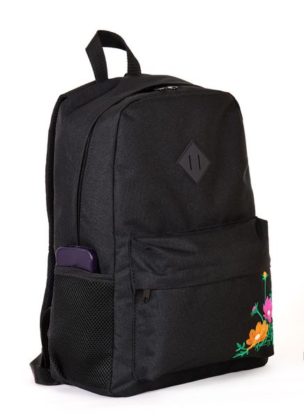 Женский городской молодежный рюкзак черного цвета среднего размера с рисунком вышивкой 010129 010129 фото